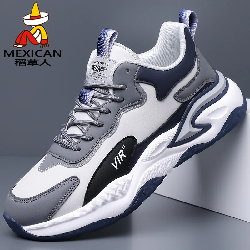 稻草人男鞋2025新款秋季皮面增高时尚休闲鞋厚地百搭防滑运动潮鞋
