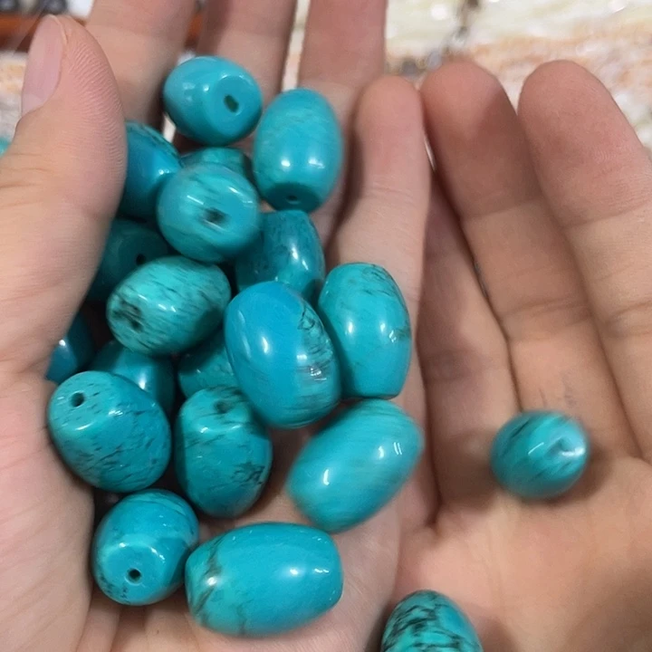 玛瑙/玉髓合金珠宝半成品5颗13x18mm蓝色桶珠