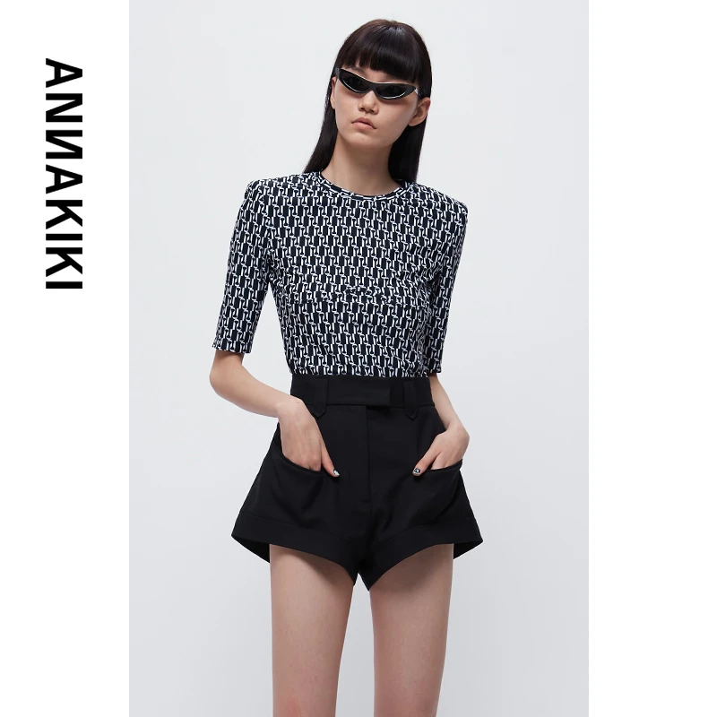 芦芦xANNAKIKI 圆领印花修身T恤 3A30101145A