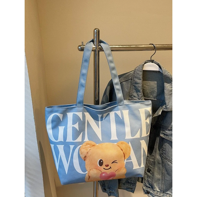 Gentlewoman可爱小熊彩绘托特帆布包包2025家庭日用必备品百货