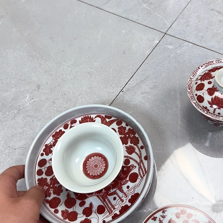 瓷片釉里红鱼藻大壶乘➕主人杯