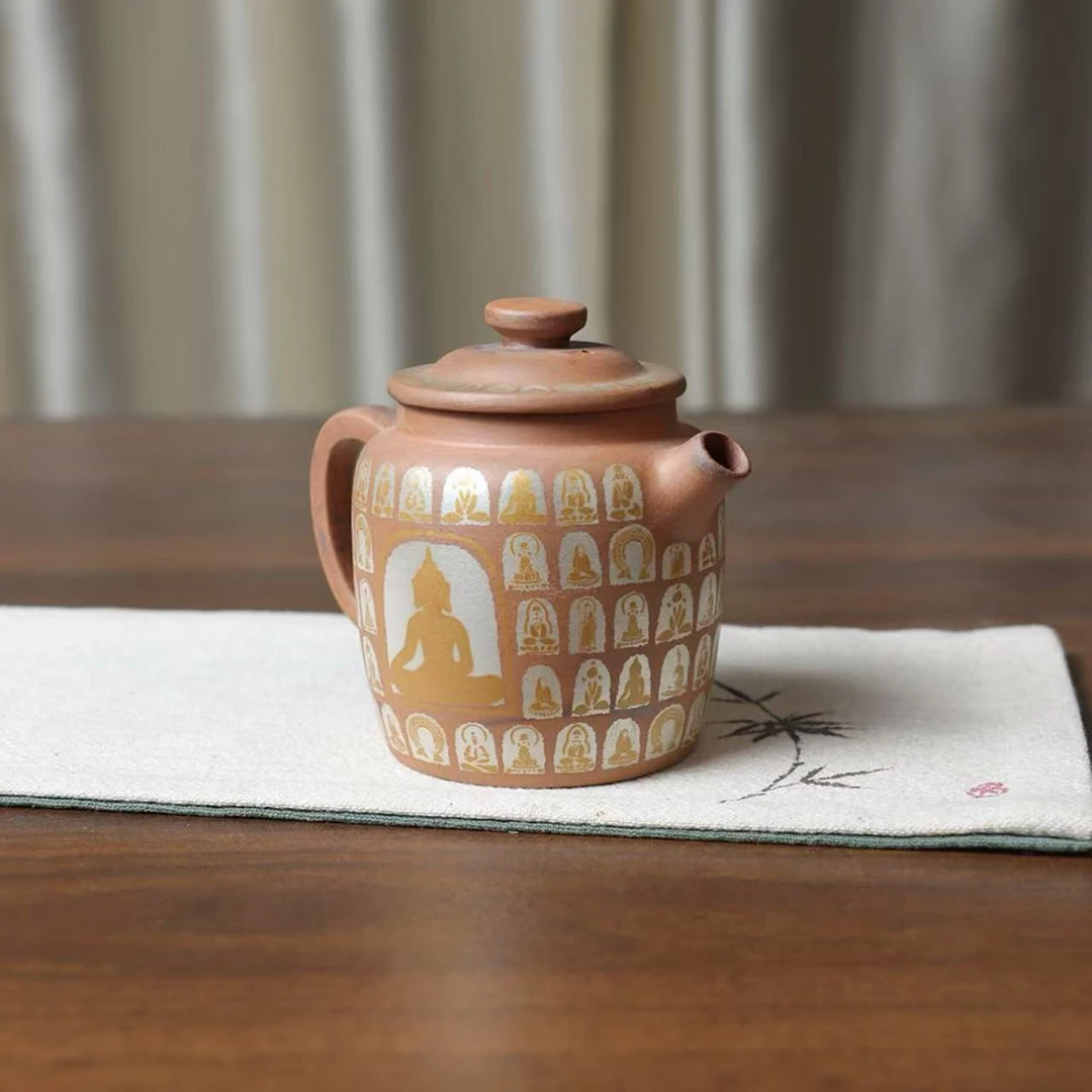 万佛将军茶壶 老岩泥鎏银功夫茶具仿古高档家用泡茶古风单壶15167