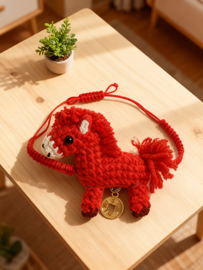 锦纶手链 本命年属相马钩织手绳手链红色红绳定制小红马挂件