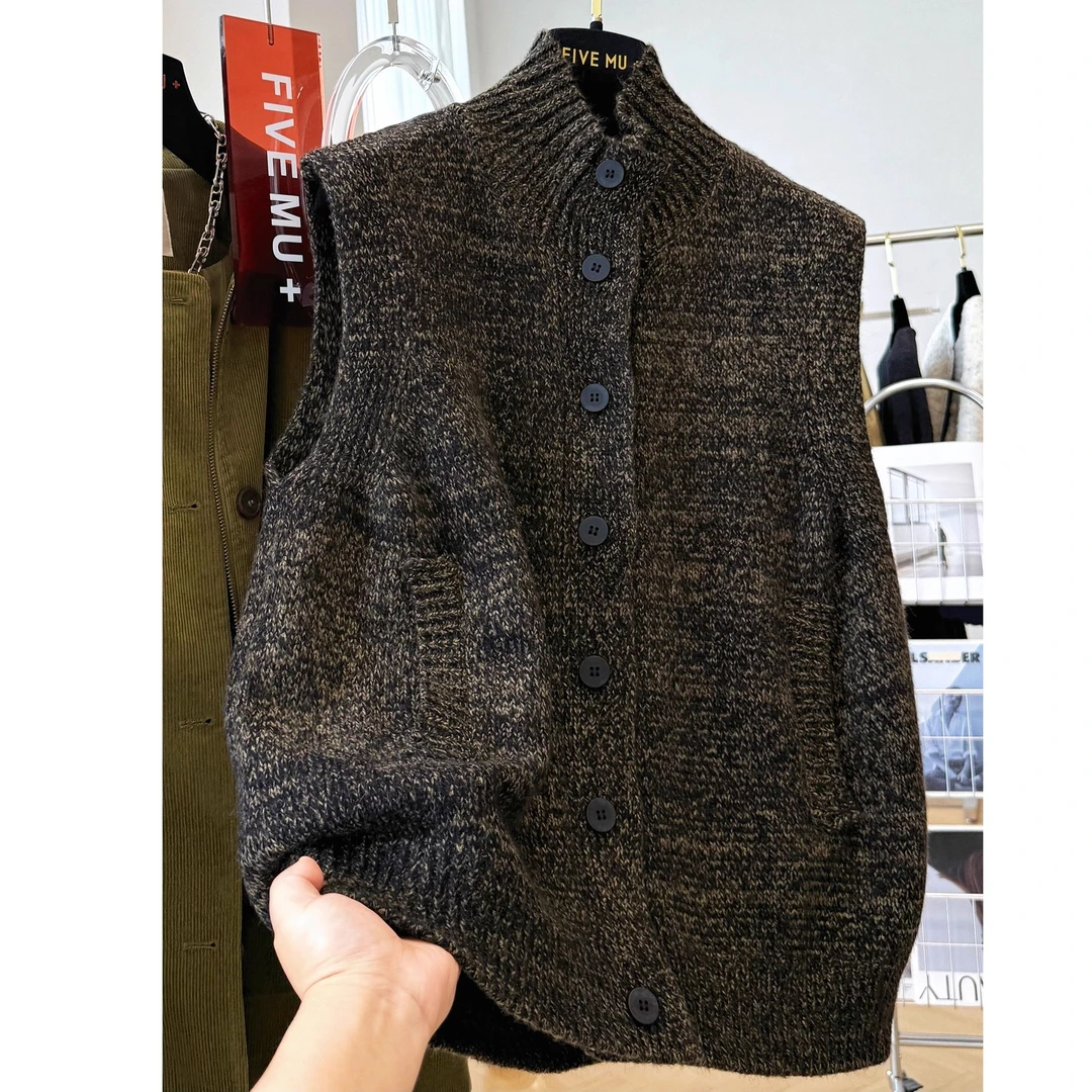 大码300斤韩系穿搭无袖针织开衫男女秋冬半高领叠穿毛衣马甲背心2