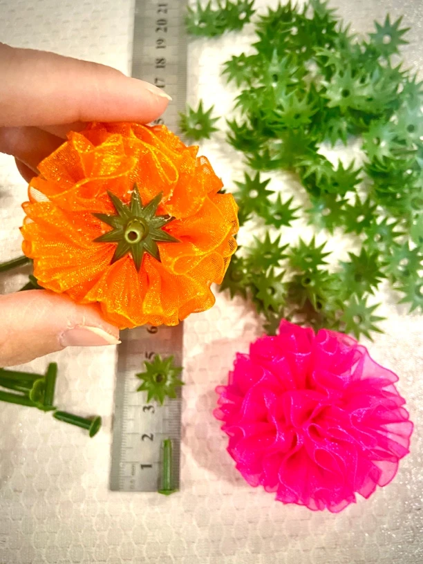 康乃馨丝带绣球花花托底托和花钉,丝带玫瑰花花托,仿真花配件