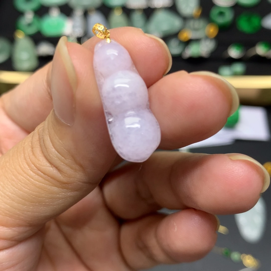 吊坠(不含链)18K金镶嵌翡翠有纹裂