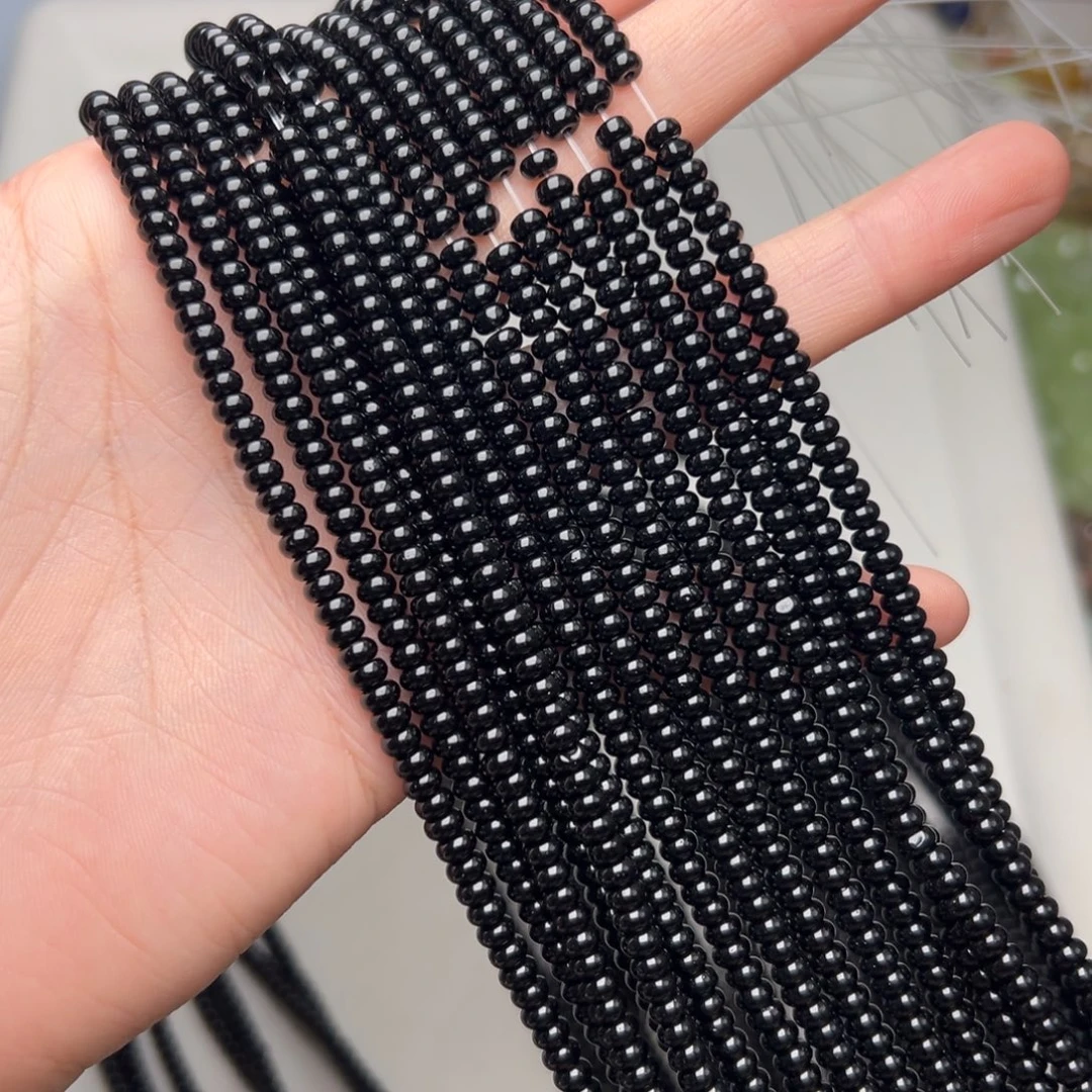 玛瑙/玉髓合金珠宝半成品W47。4.3mm黑曜石算盘珠三条