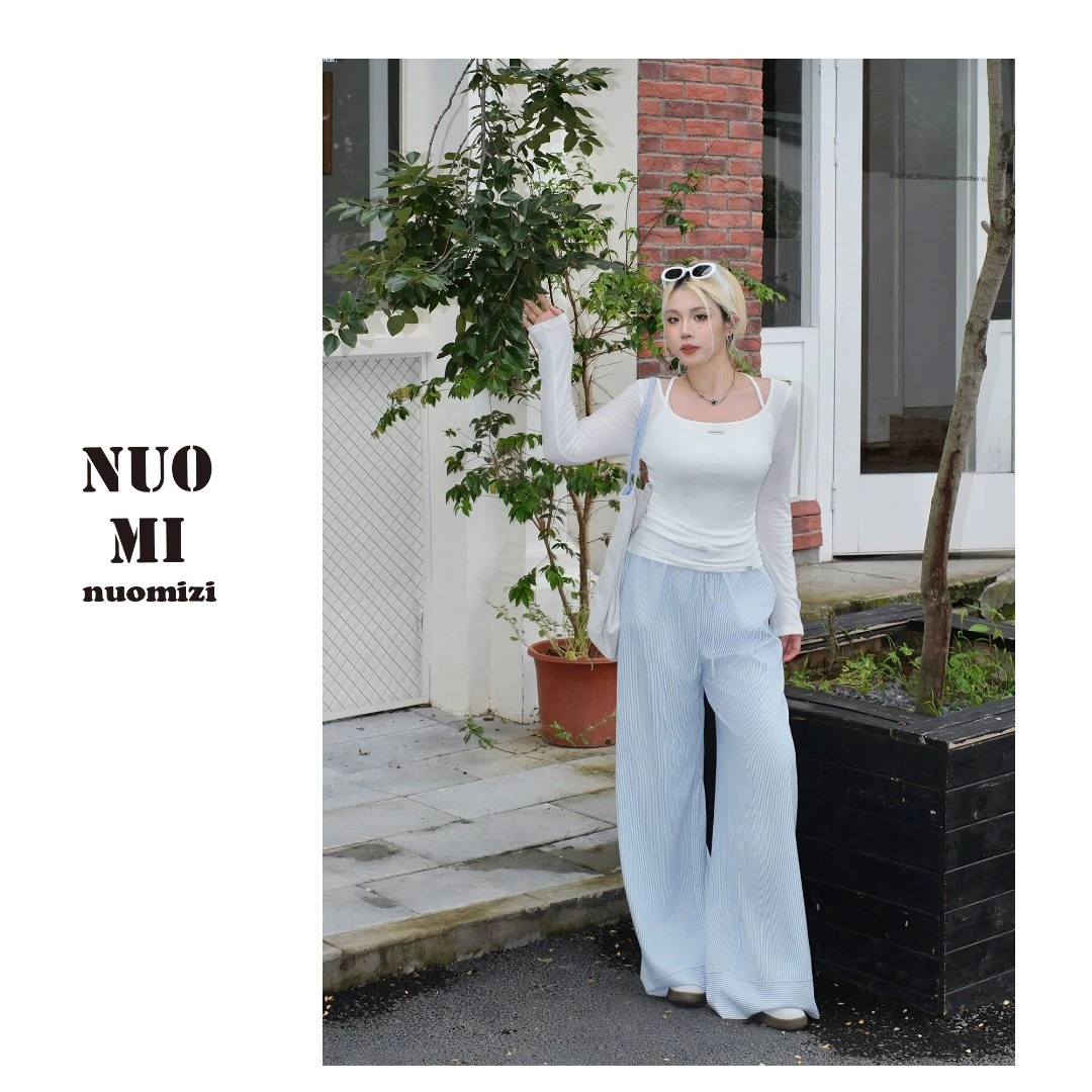 ZOZ糯米子[清爽海盐]慵懒百搭阔腿裤胖MM显瘦宽松休闲高腰裤子