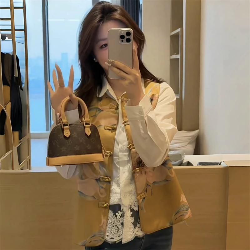 新中式复古提花刺绣印花无袖盘扣马甲外套女2025春季新款高端马夹