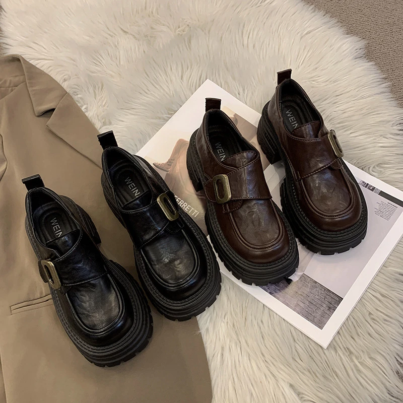 新款秋季英伦风厚底舒适小皮鞋女鞋时尚百搭配裙子小个子玛丽珍鞋