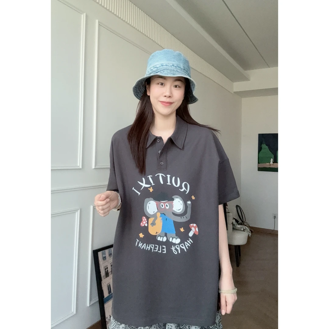 美亚恩NANA【小象POLO】夏季美式小象印花POLO短袖T恤C0390