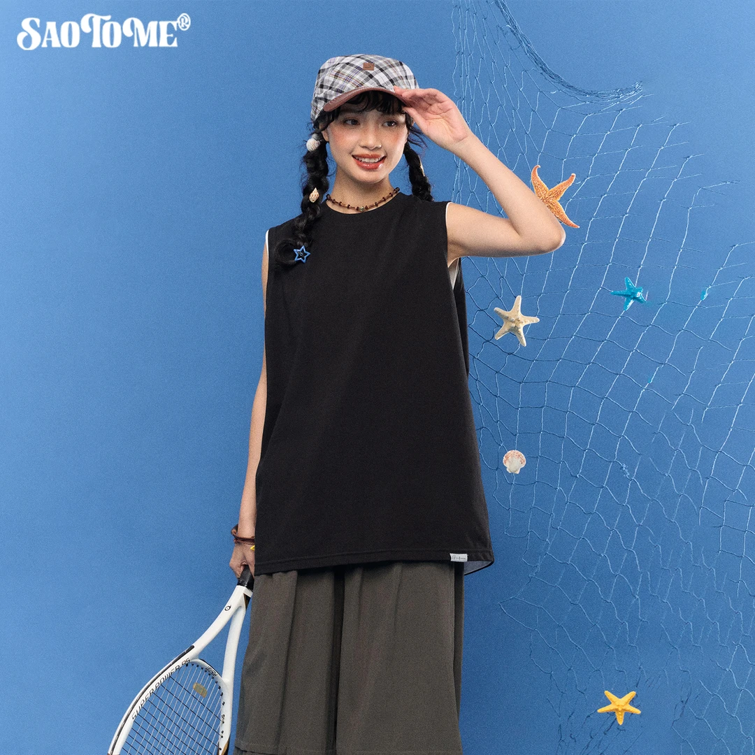 早乙女惠子saotome 日系复古基础宽松索罗娜凉感打底无袖背心2097