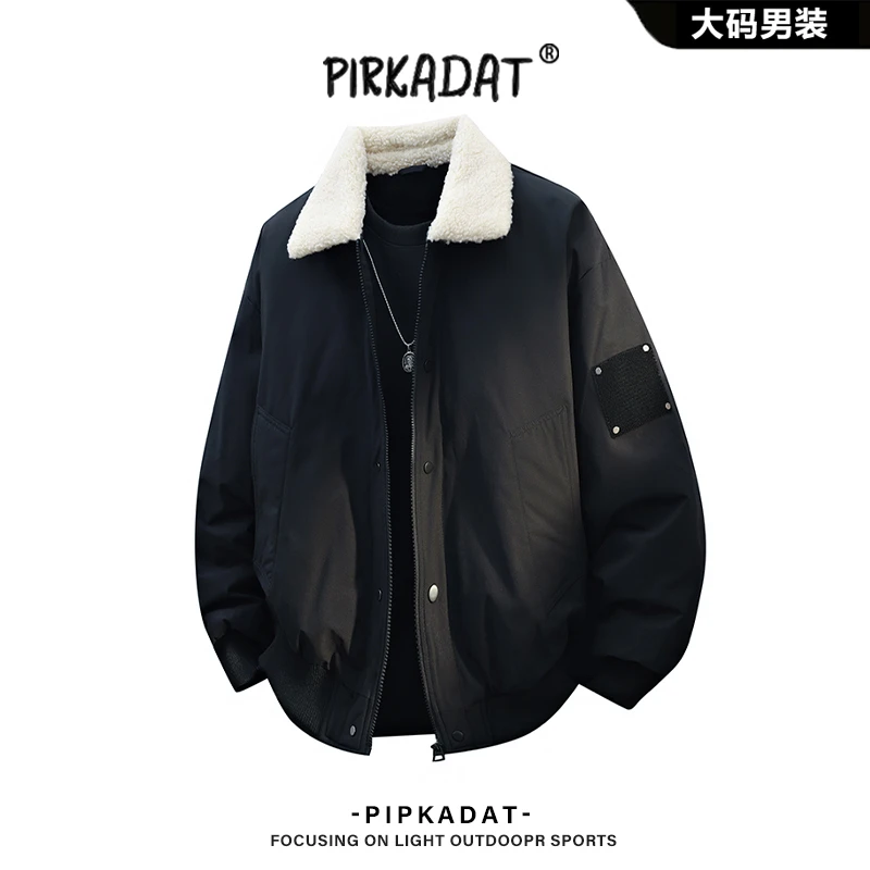 Pirkadat冬季美式休闲羽绒服新款男士翻领外套潮流宽松纯色上衣男
