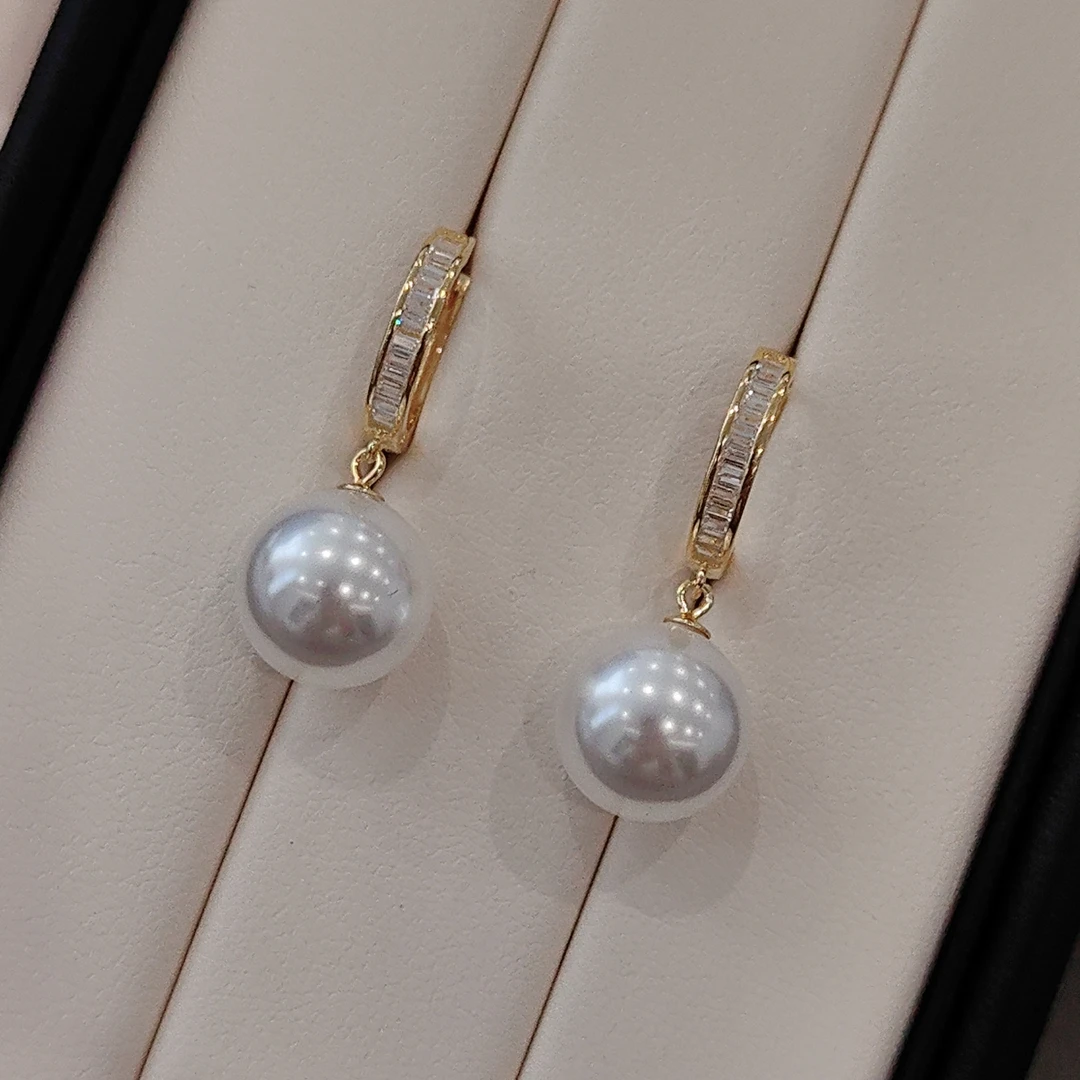 925银耳饰 S925银长方锆金色12MM法式小众简约精致复古耳圈耳扣