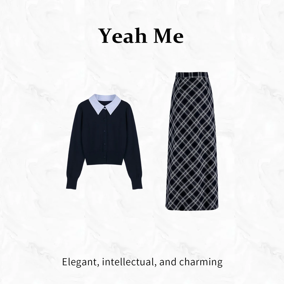 Yeah Me/也觅【静忆米兰】秋季新款文艺温柔风百搭半身裙套装女装