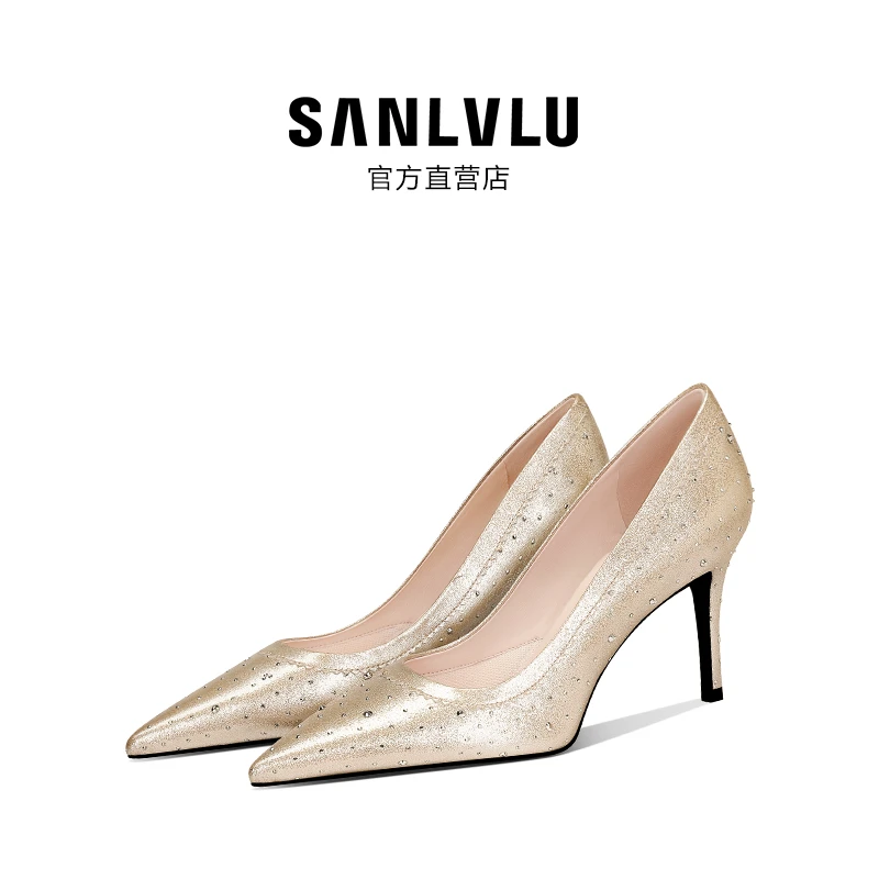 SANLVLU西宁 奢华氛围感水钻高跟鞋新款仙女范水晶鞋晚礼服婚鞋女