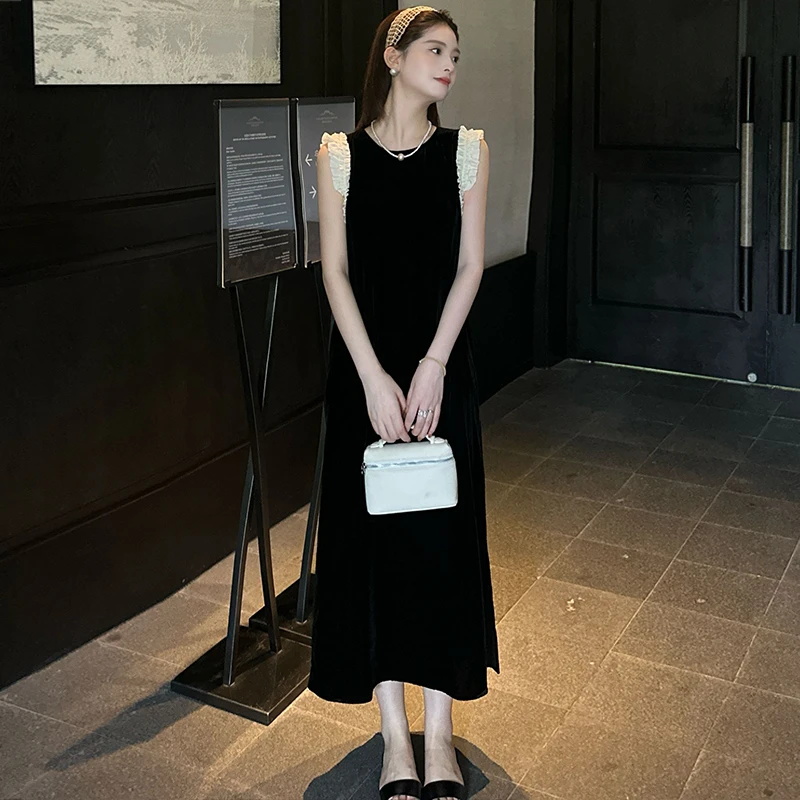 法式复古赫本风夏季时尚气质小众高级名媛气质小黑裙中长款连衣裙