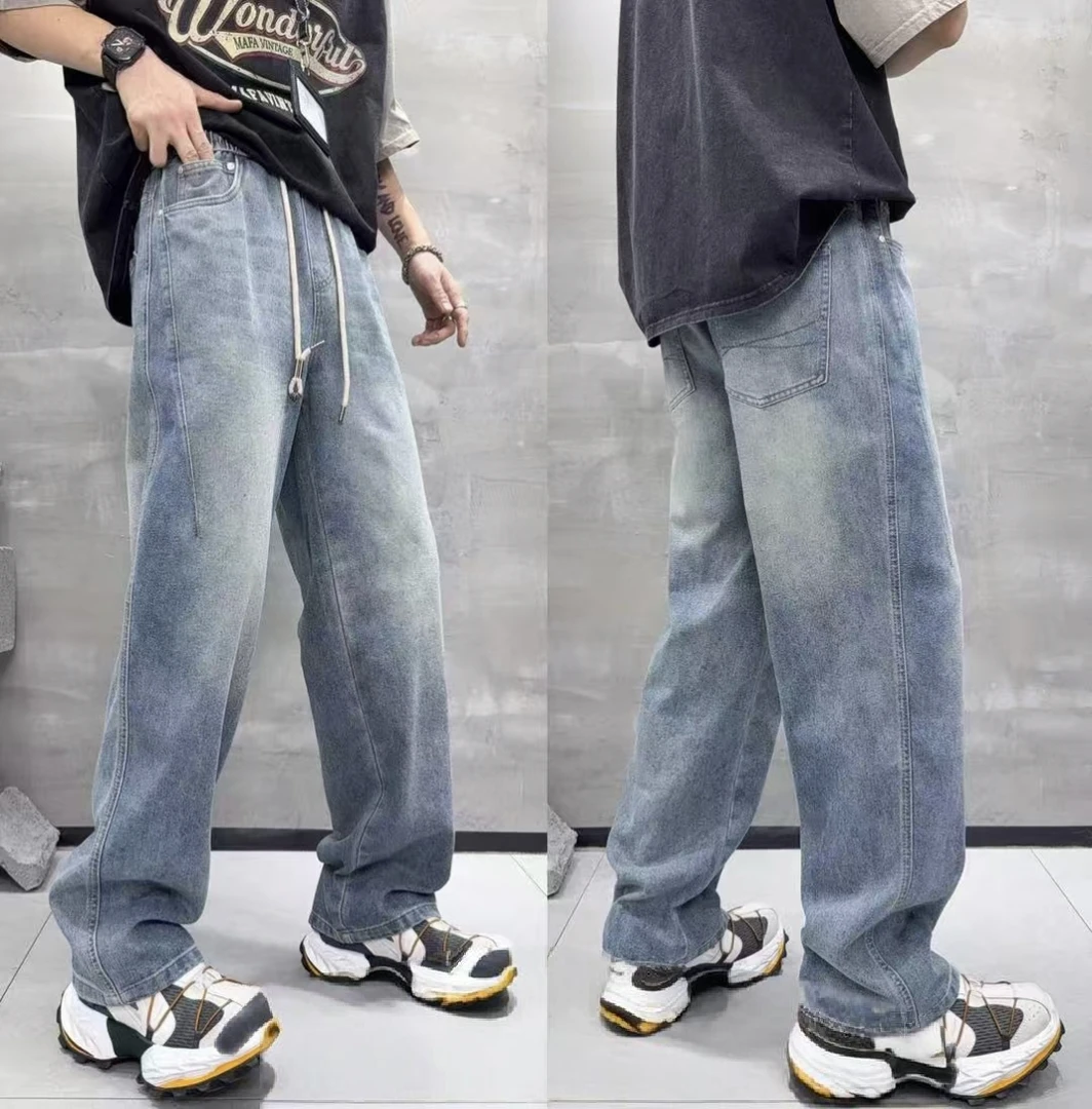 （启）男装直播大码秋冬款加绒加厚直筒弯刀牛仔裤青少年小个子小码