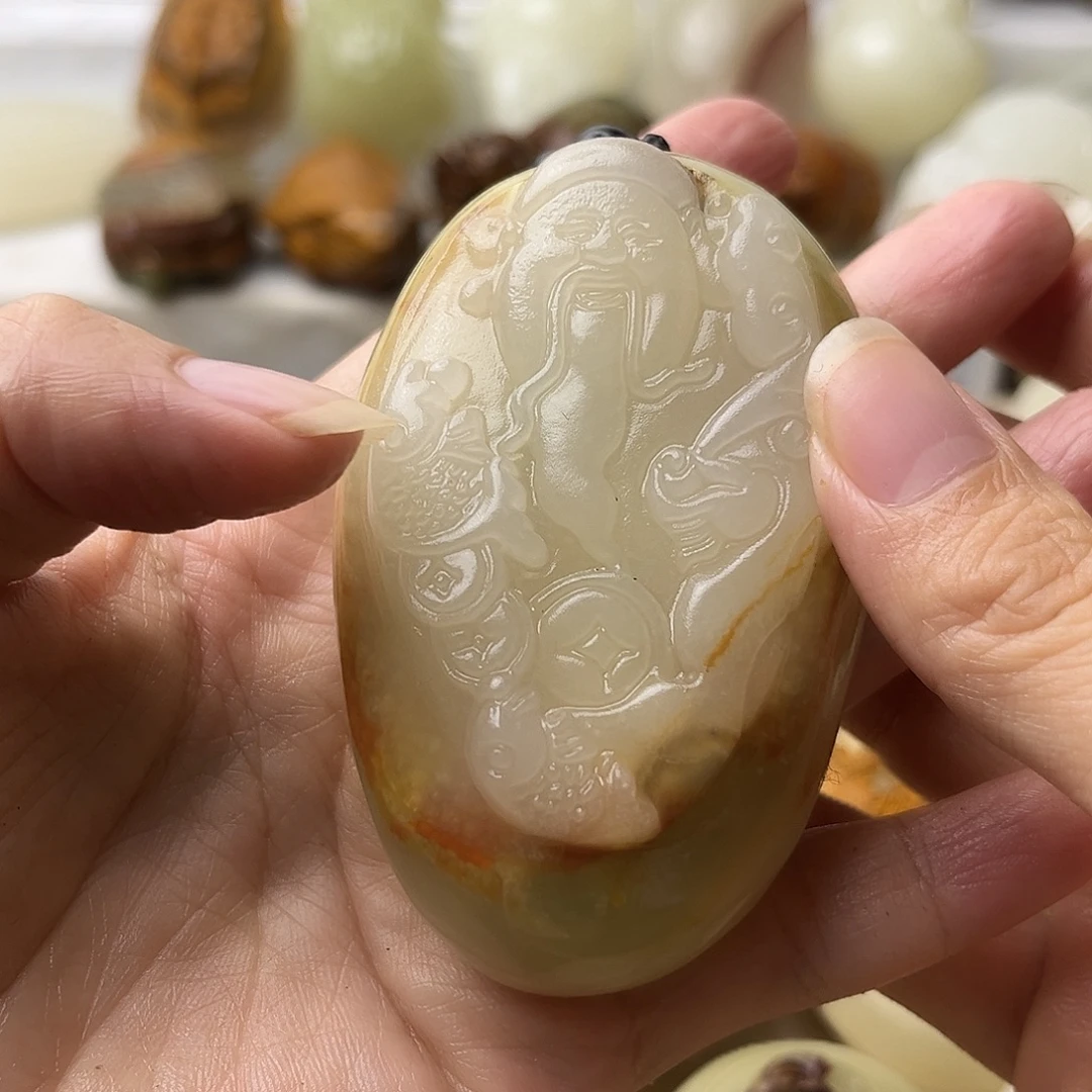 石材方解石手把摆件不退换财神