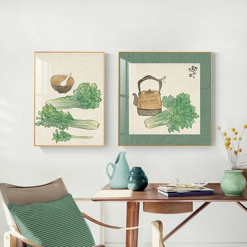 餐厅装饰画饭厅五谷杂粮蔬菜玉米丰收二联组合挂画寓意好两联壁画