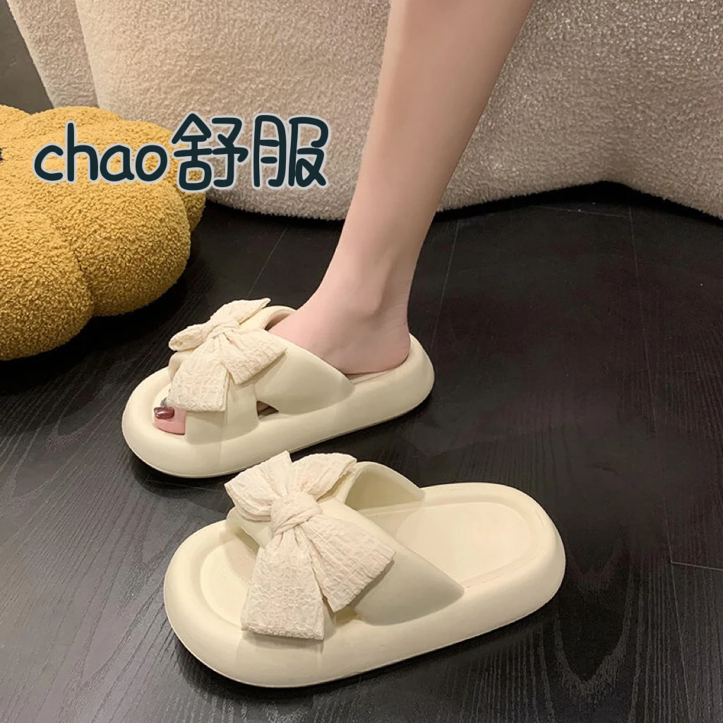 新款超火踩屎感拖鞋女夏季外穿ins可爱蝴蝶结居家厚底凉拖鞋