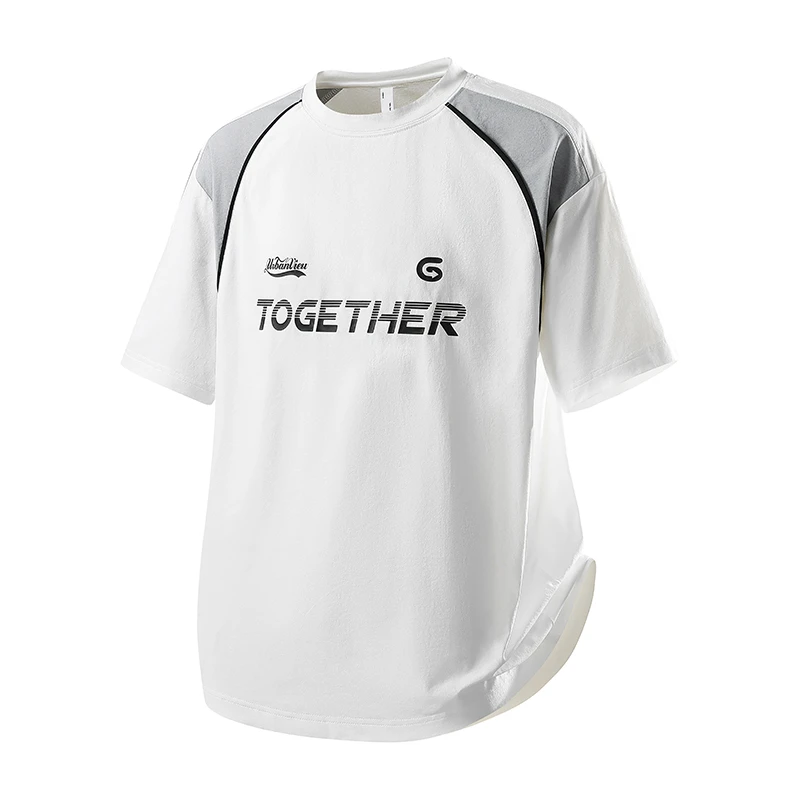 夏季新款户外透气上衣情侣运动休闲凉感字母印花短袖宽松拼接T恤