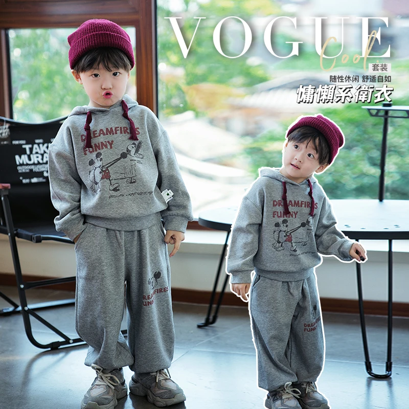 JMJQ秋季上新中小童韩版卡通印花连帽时尚运动休闲加厚套装251001