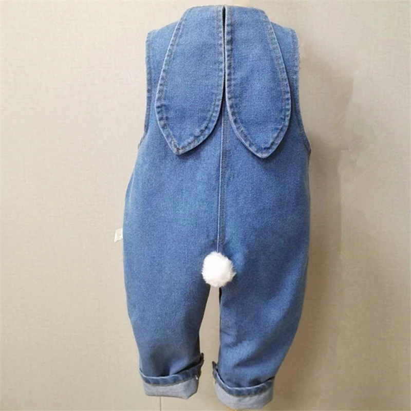 牛仔背带裤兔子耳朵男女韩版春秋休闲宝宝洋气时尚宽松长裤潮女童