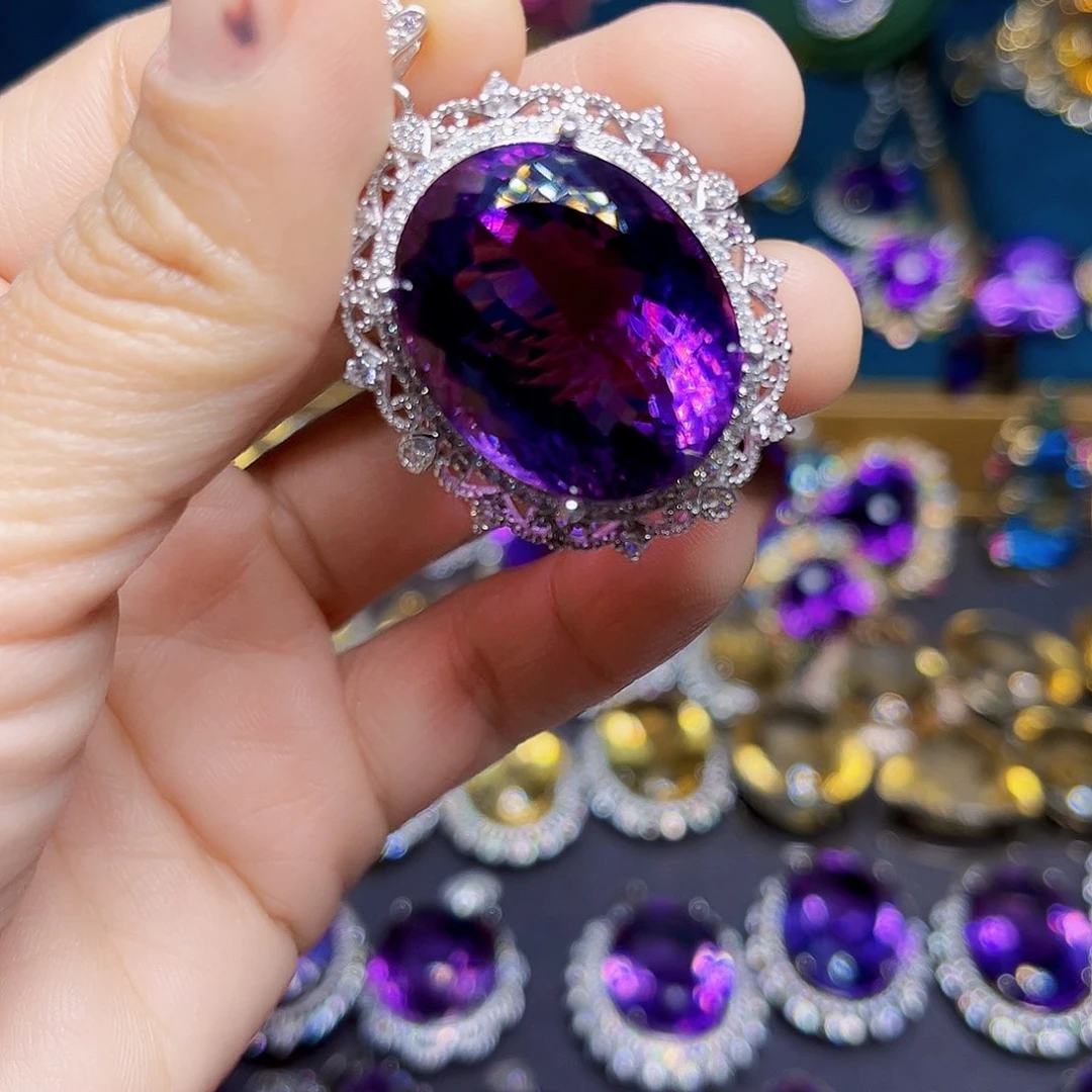 水晶天然紫水晶吊坠银S925镶嵌耀****器