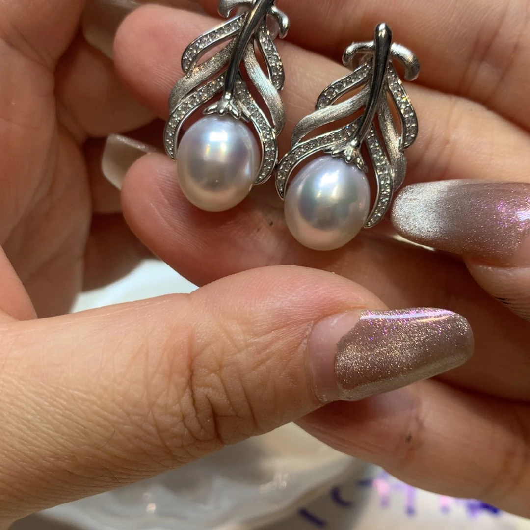 银S925镶嵌海水珍珠耳饰