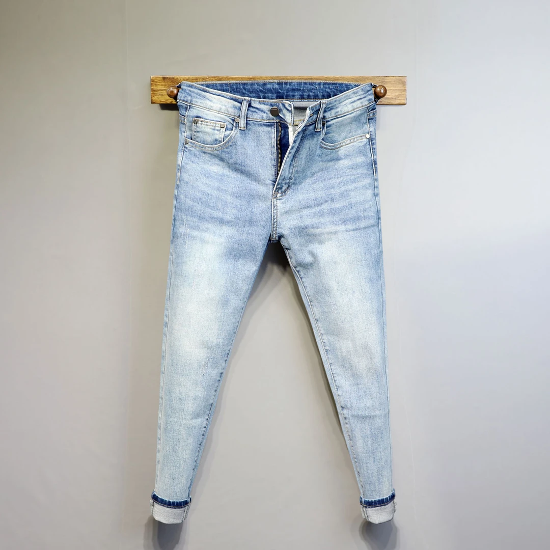 DeweLvum韩版青年时尚修身新款简约百搭弹力休闲小脚九分牛仔裤男