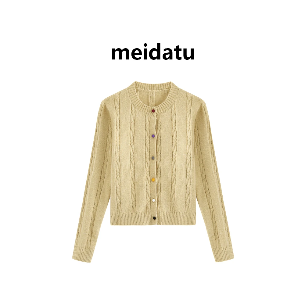 美哒兔（时光清浅）百搭彩扣麻花毛衣针织开衫（高个子版）BM1524-25G