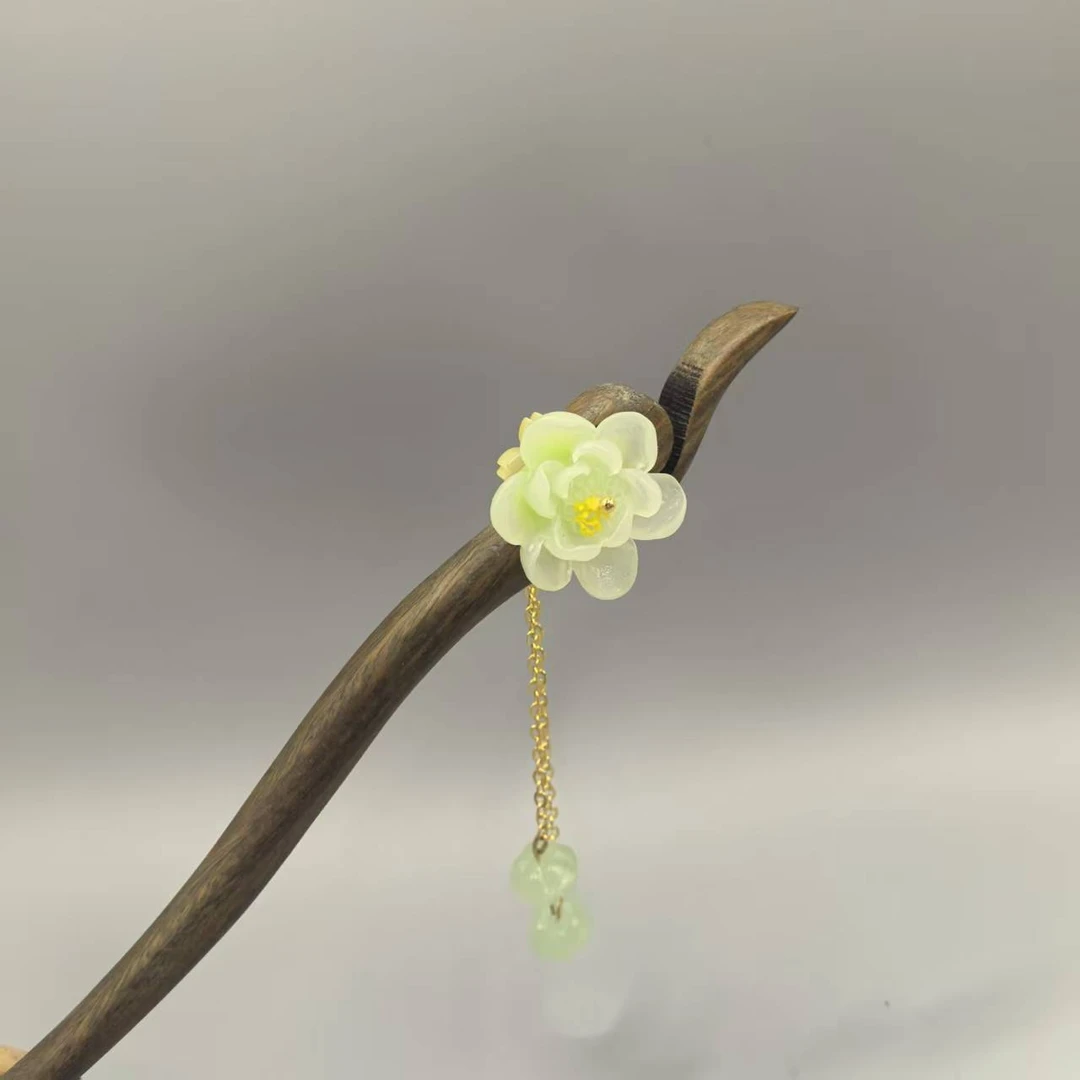 77古风手绿檀木发簪国风简约气质盘发头饰新中式高级感发钗配饰