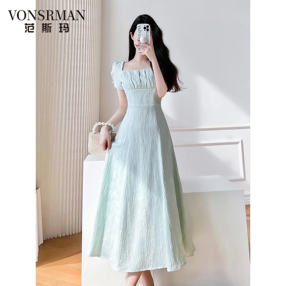 2025夏季新款女装茶歇法式高级感气质轻熟风女神范收腰显瘦连衣裙