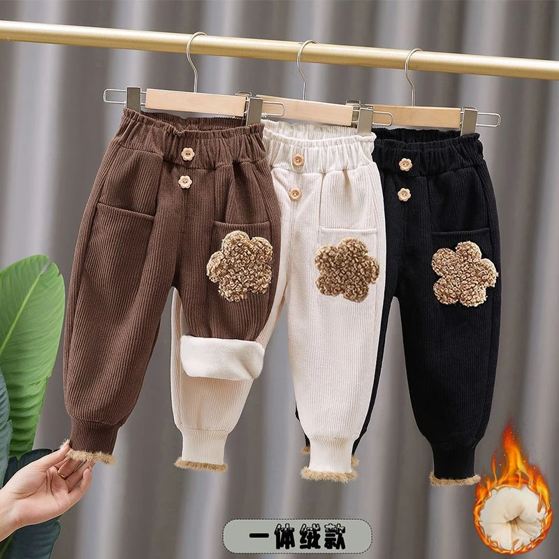 女童裤子冬季2025新款加绒外穿儿童秋冬款小女孩保暖灯芯绒休闲裤