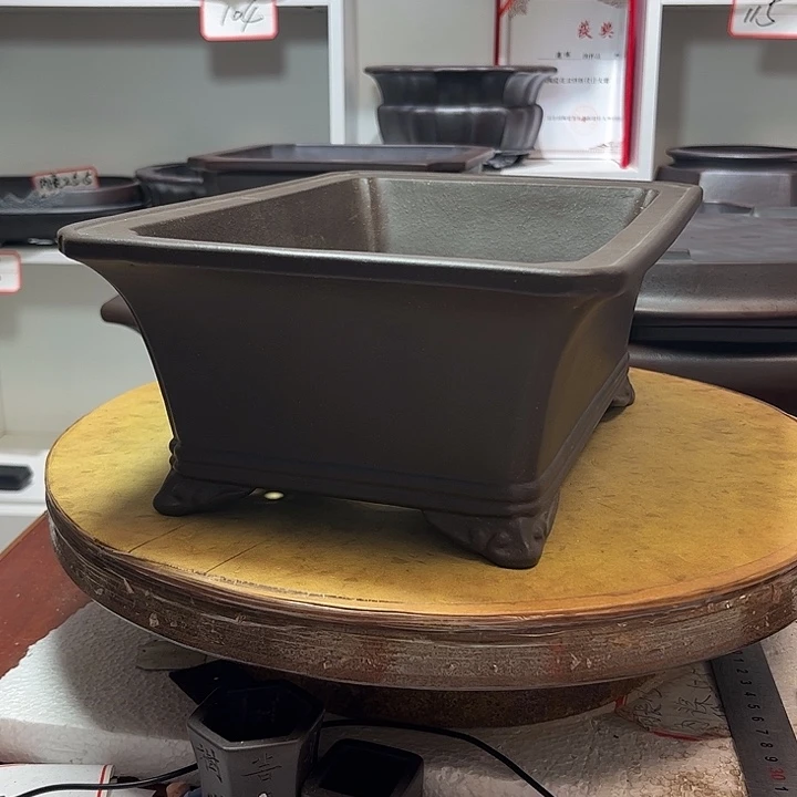 紫砂花盆甬*紫泥抽角长方