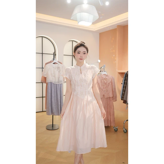 L8711 赠送运费险！时尚气质名媛中式2025年春夏新款中长款连衣裙