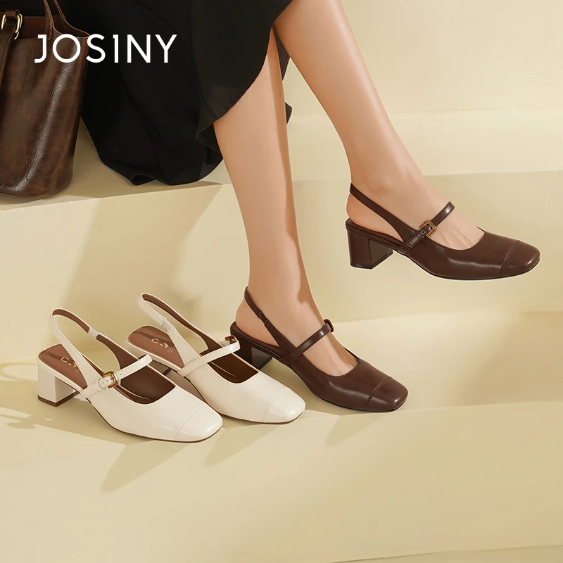 卓诗尼2025春季新款中跟法式卓诗尼粗跟时尚方头一字带单鞋玛丽珍