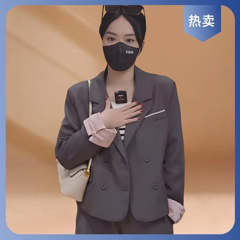 2025春秋新款短款国风拼接袖子西装外套小个子显高显瘦新中式上衣