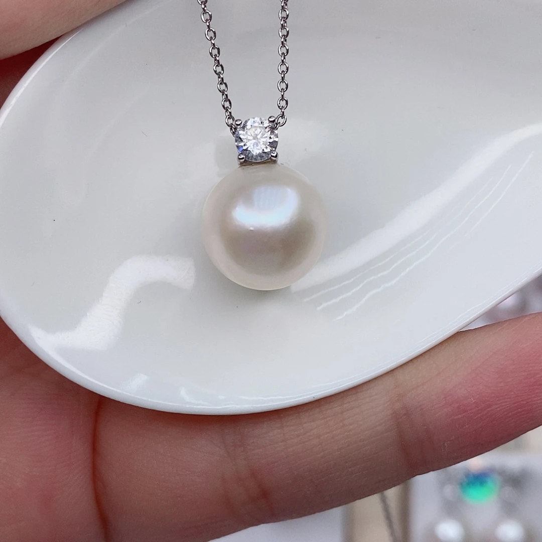 淡水珍珠银S925镶嵌吊坠(赠链) 12/13mm