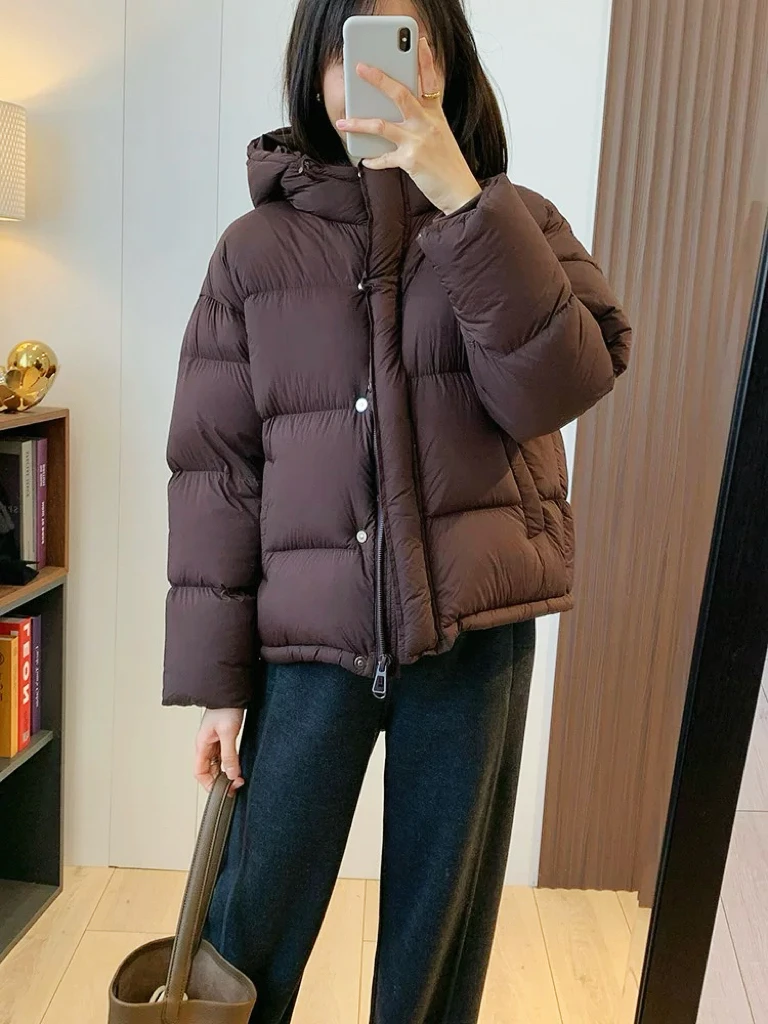 零压感泡芙感面包服  女加厚抽绳宽松百搭羽绒服