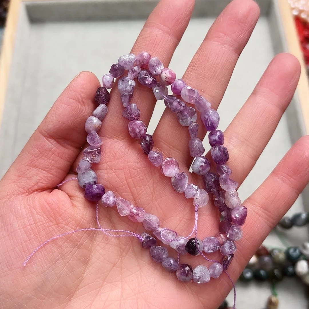 玛瑙/玉髓未镶嵌珠宝半成品6×8紫锂云母随行一条