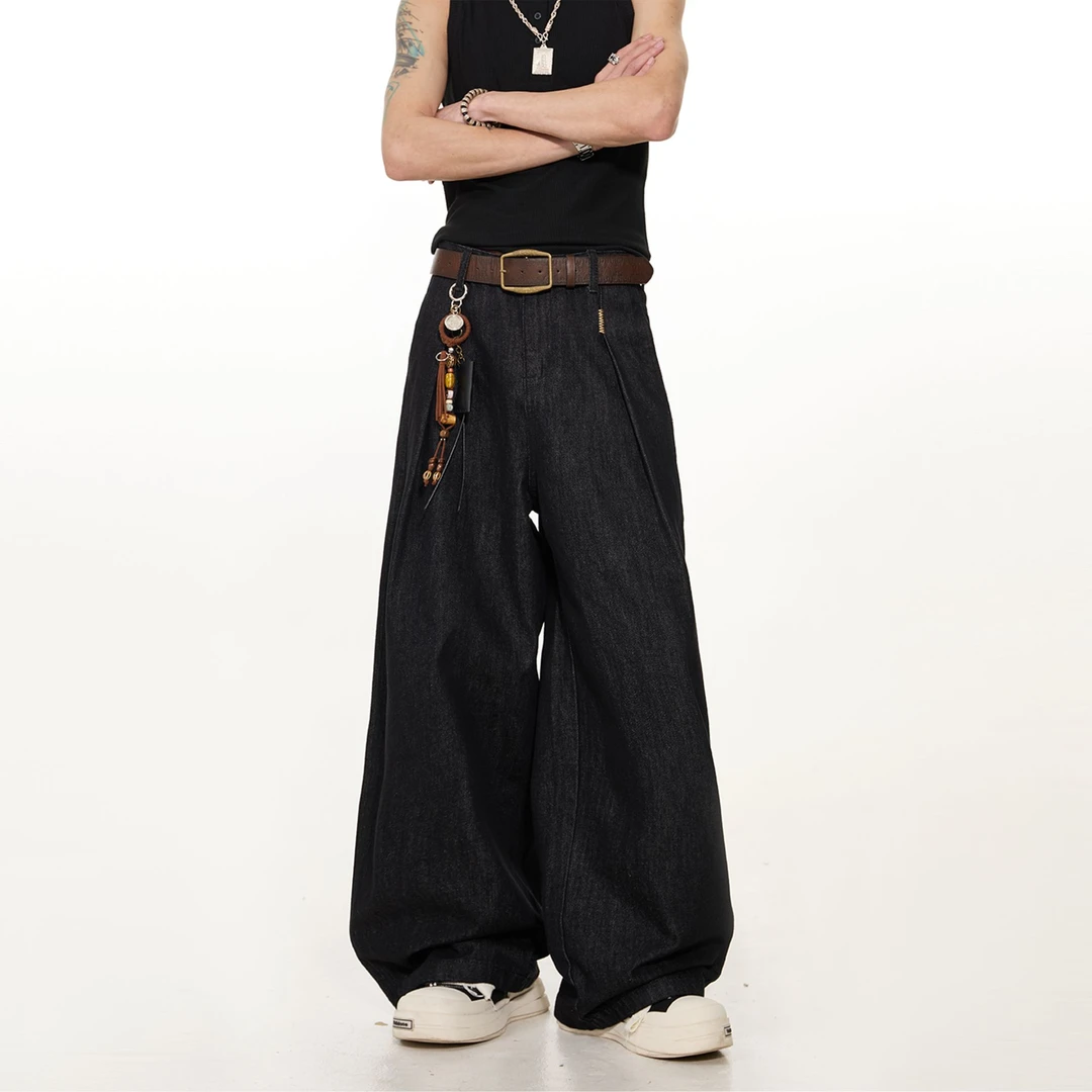 中性风夏季原创设计气质新款牛仔裤男女同款休闲百搭宽松长裤