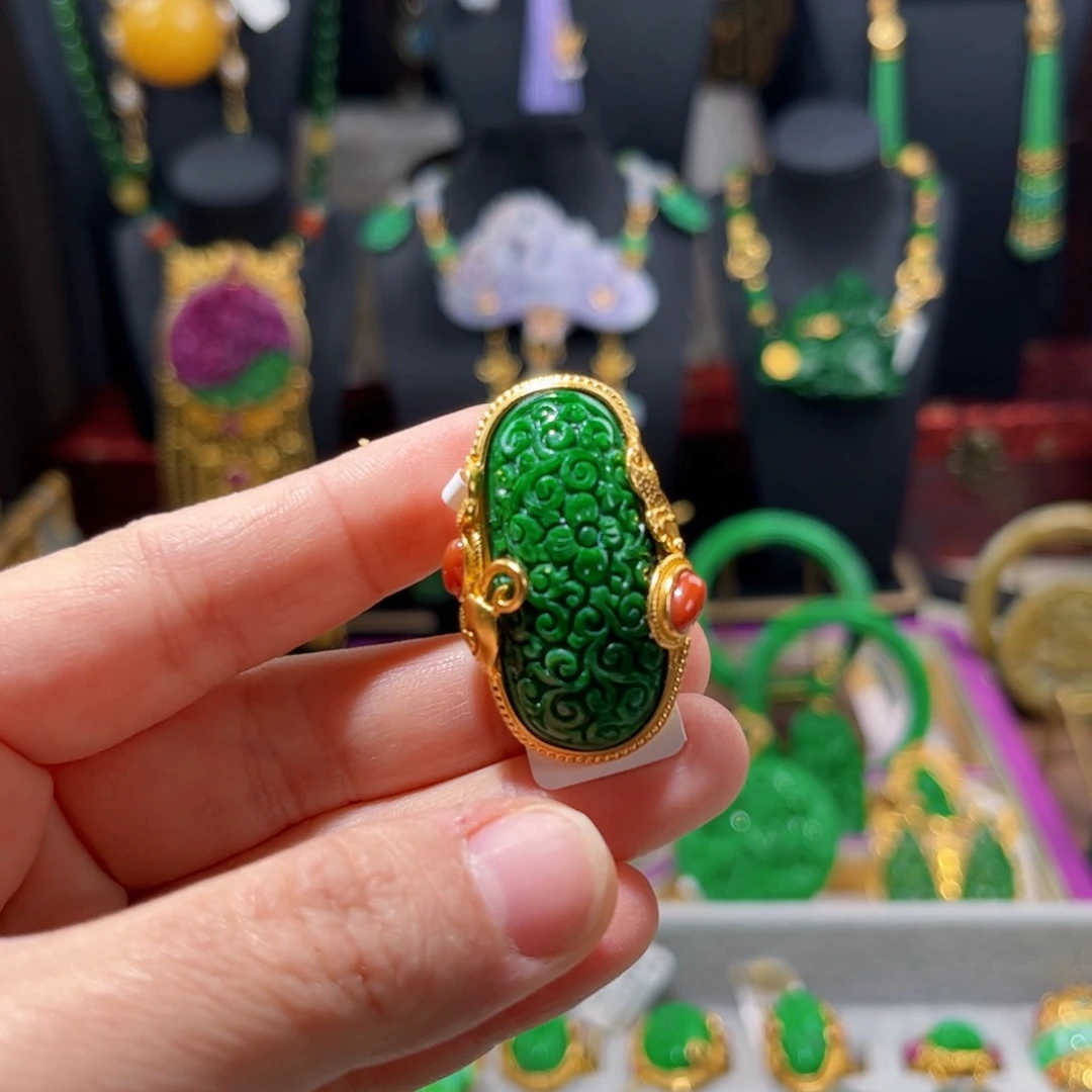 【闪购商品】翡翠戒指银S925镀金镶嵌 福利