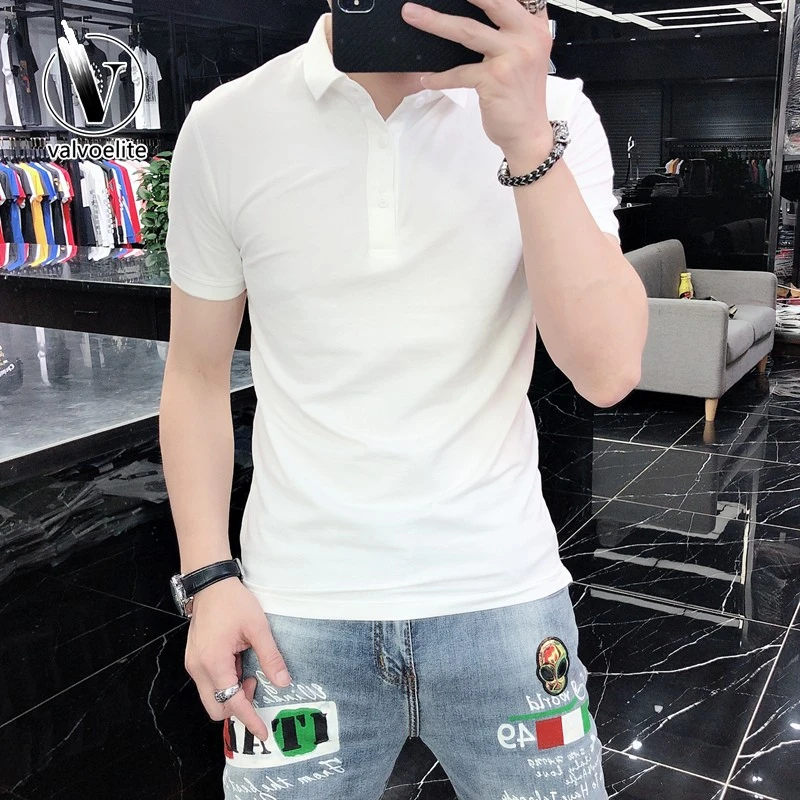 VALVOELITE夏季男士短袖衫韩版修身纯色翻领恤潮牌三件套男款户外
