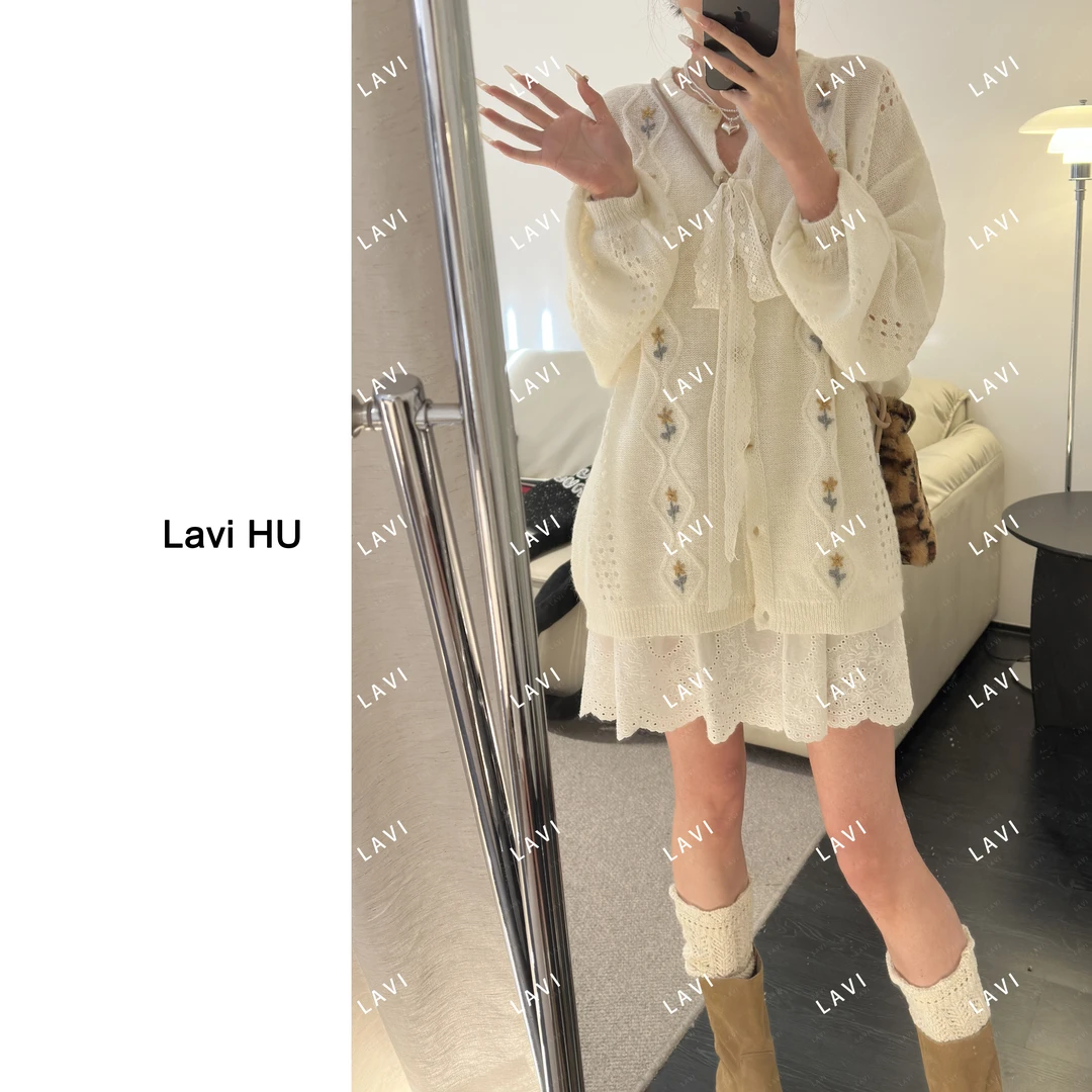 春日遐想 百搭时尚气质镂空编织设计师针织衫2598