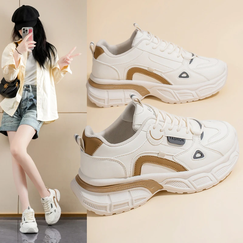 达夫妮2025春季女鞋新款透气小白鞋女韩版百搭厚底增高运动鞋休闲