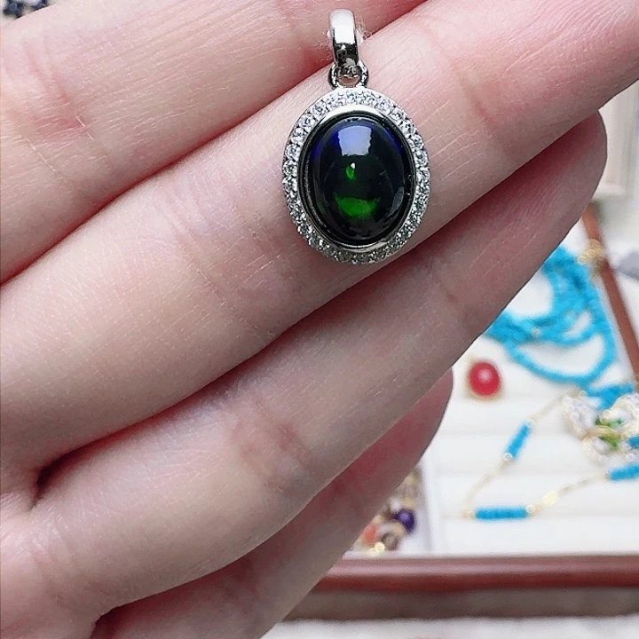 欧泊吊坠(不含链)银S925镶嵌吊坠871