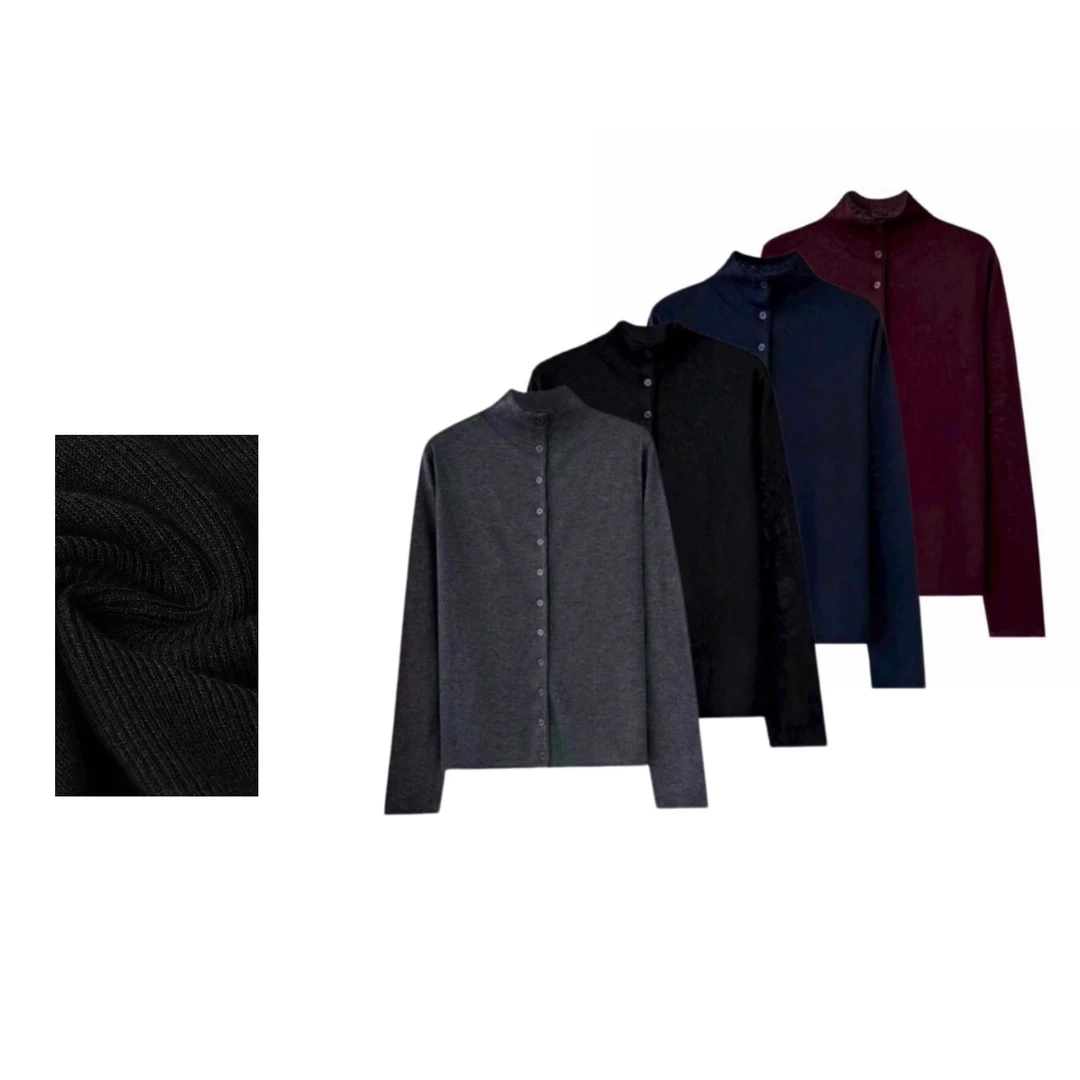 时尚半高领一排扣打底衫羊毛混纺气质复古保暖上衣女百搭