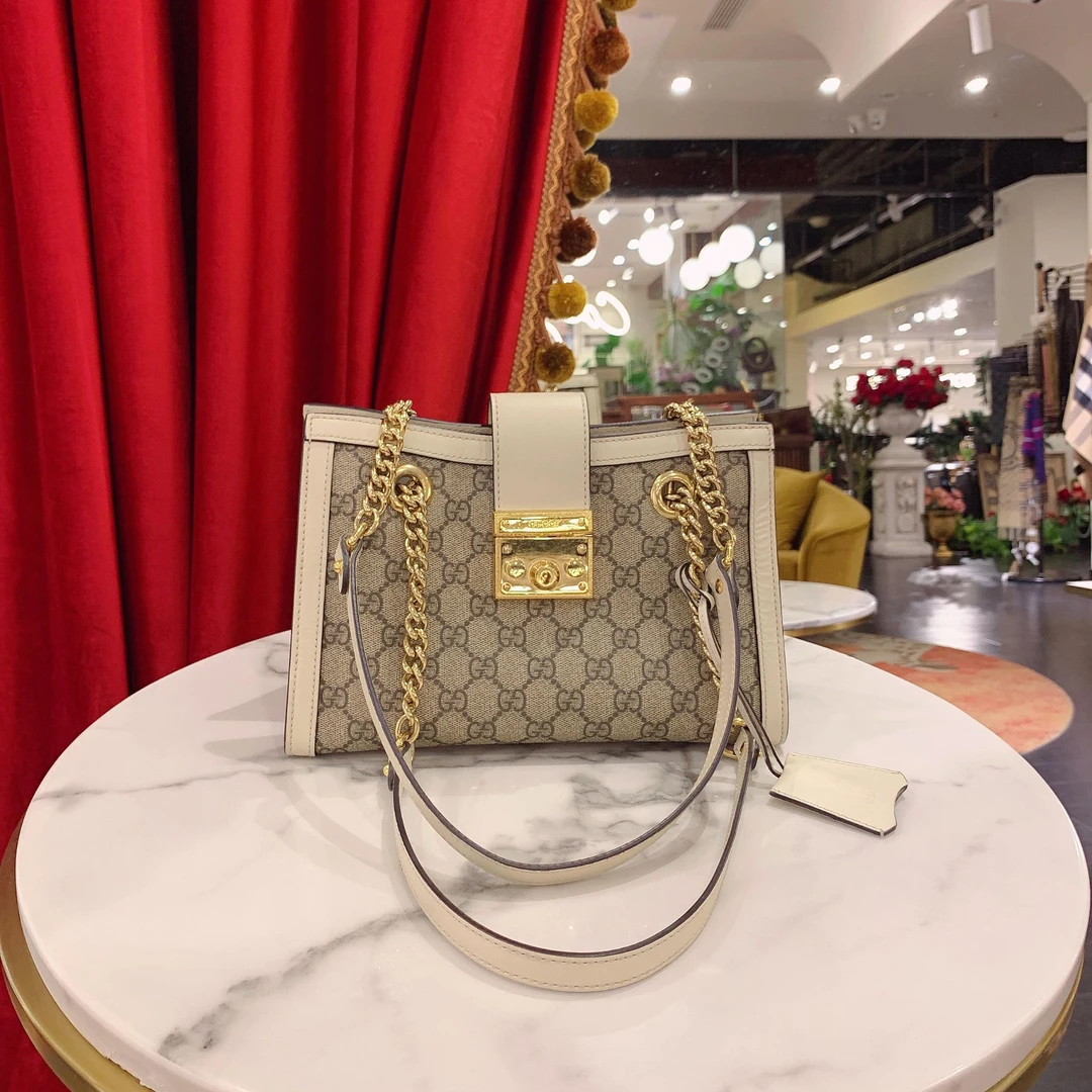 95新 GUCCI/古驰 GGS古驰padlock小号白色拼老花金扣/14340469